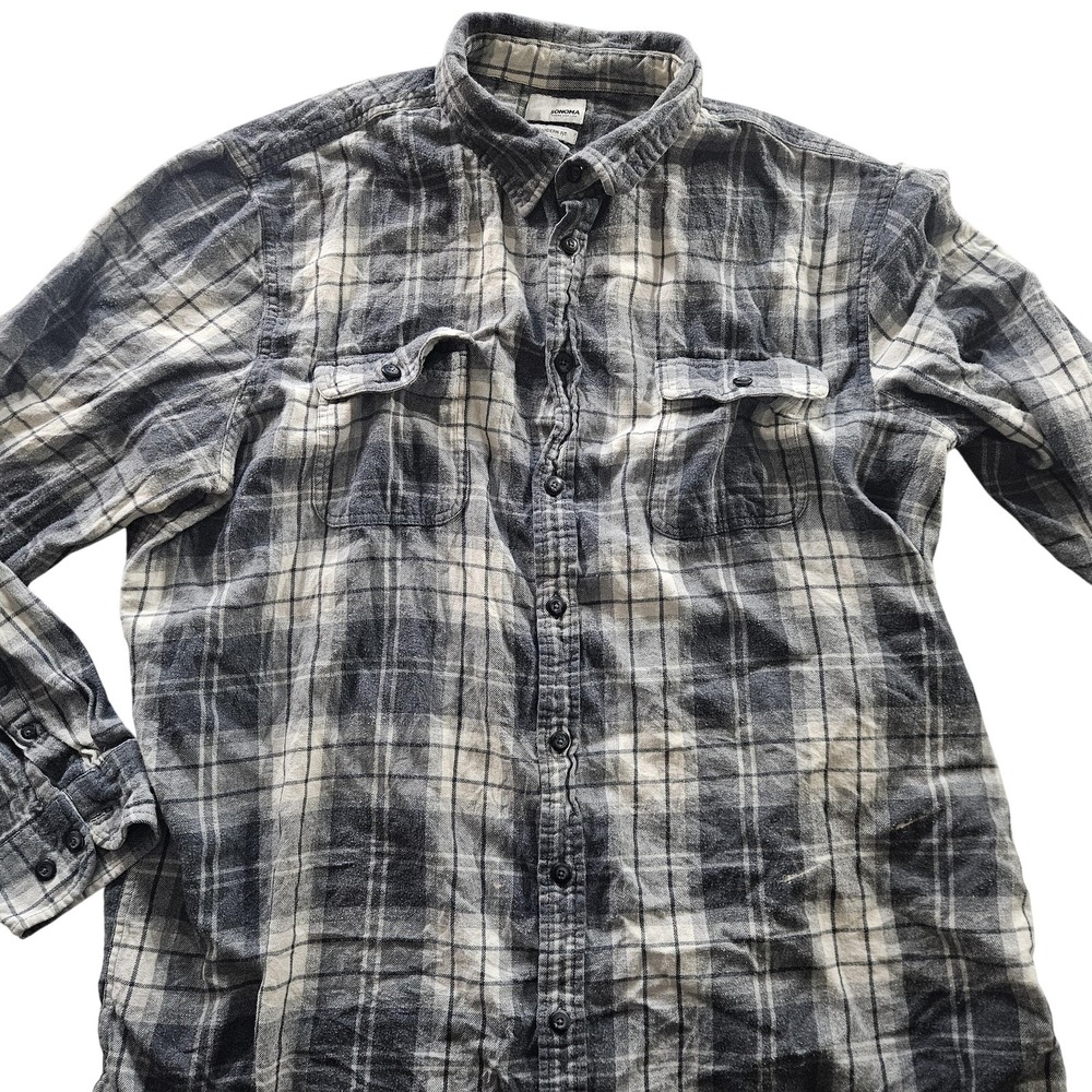 Sonoma Goods For Life Shirt‎ Mens 2XL Tall Black Gray Plaid Modern Fit Flannel